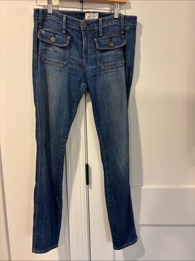 McGuire Women's Blue Slim Jeans with Front Flap Pockets